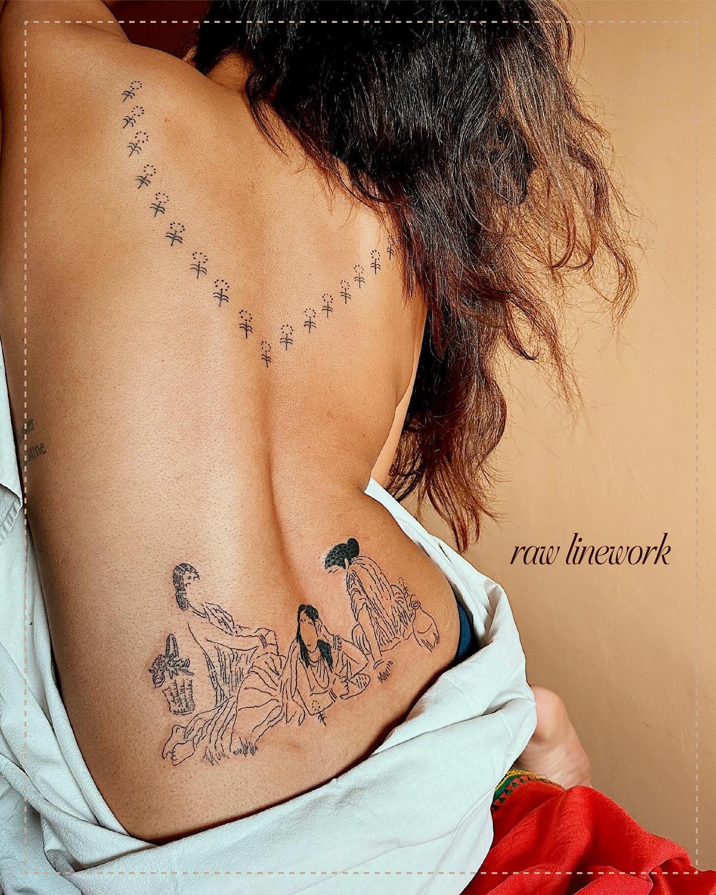 Fine-line embroidery-inspired tattoo by Utsavi Jhaveri, Mumbai