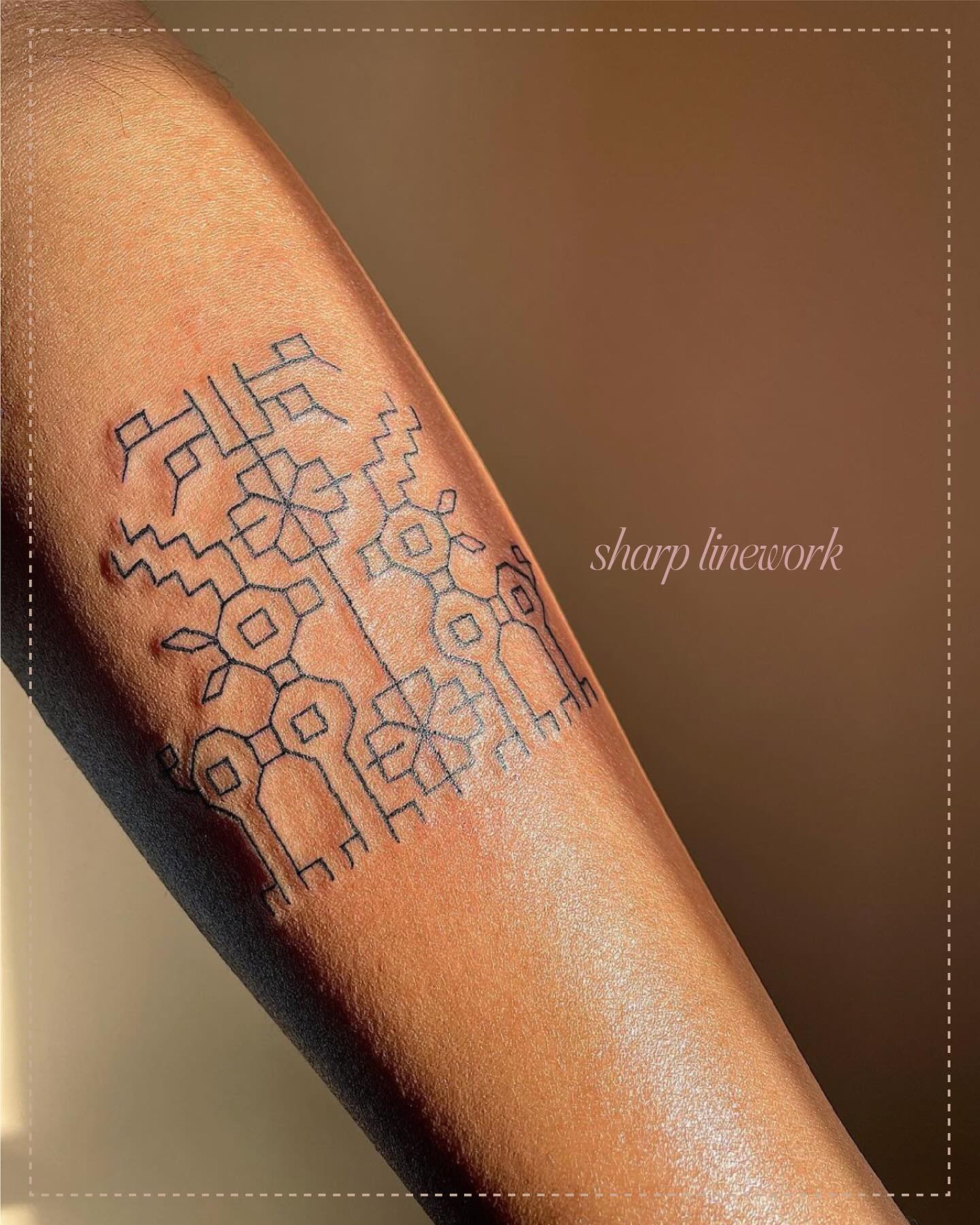 Fine-line Dori tattoo, embroidery thread motif by Utsavi Jhaveri