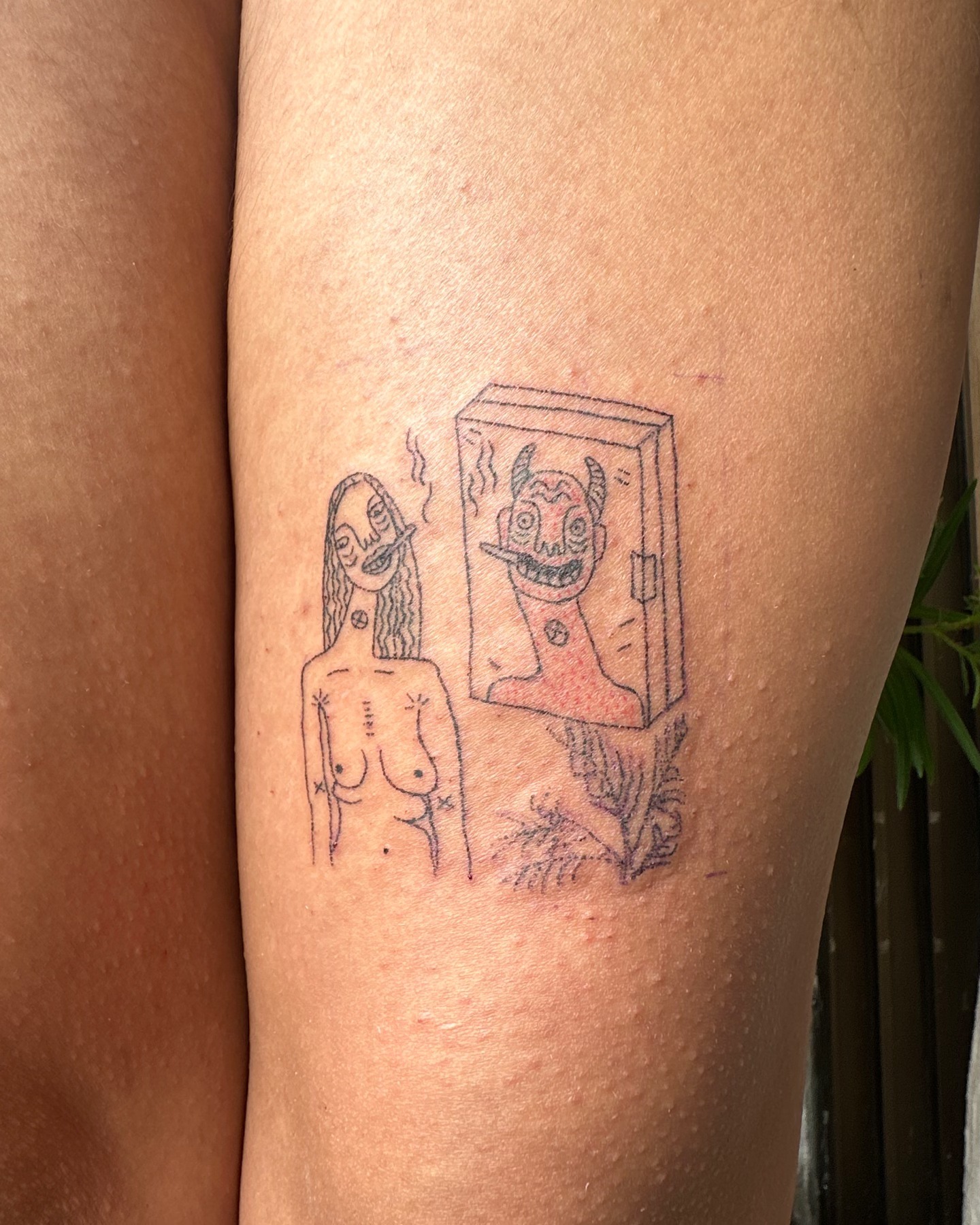 Bold wonky line handpoke tattoo by Amiya — Box Juice