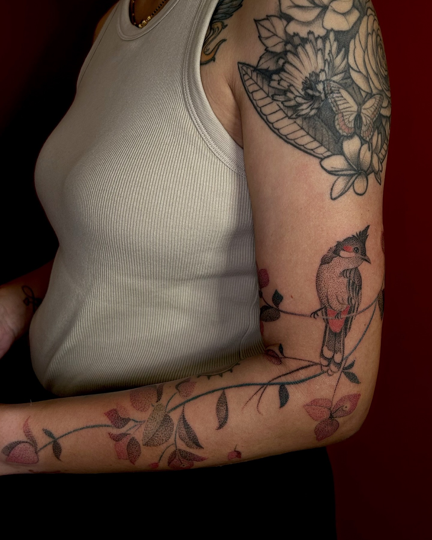 Delicate handpoked floral tattoo by Shivani (@stickitytats)