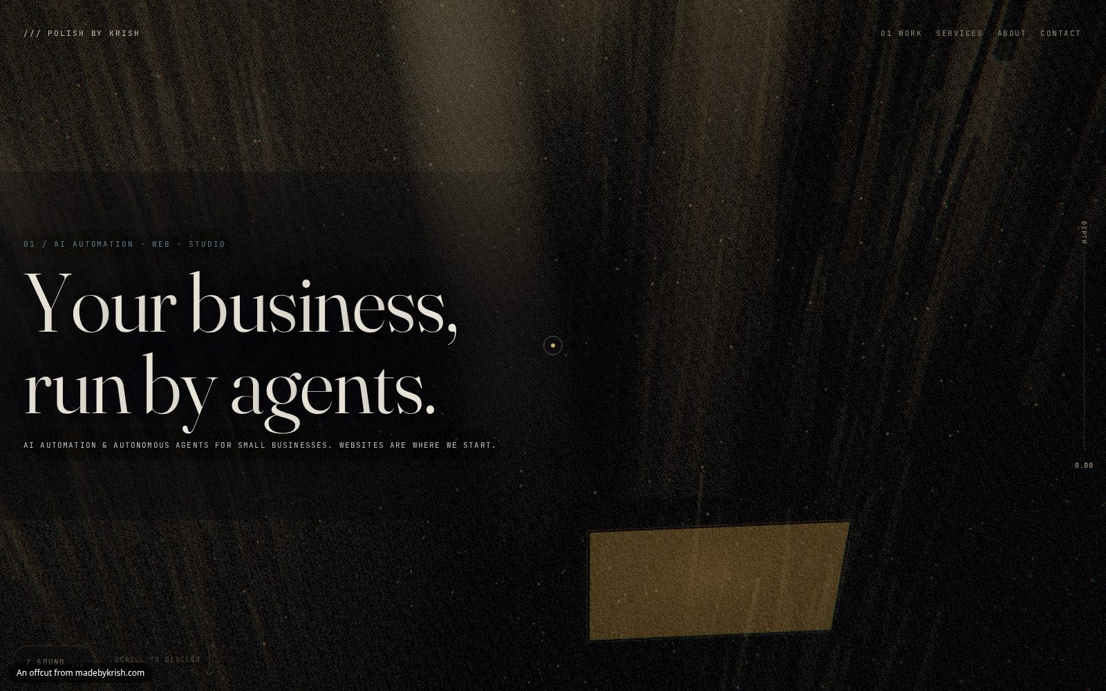 GROWN — serif headline reading Your business, run by agents, on a dark ground