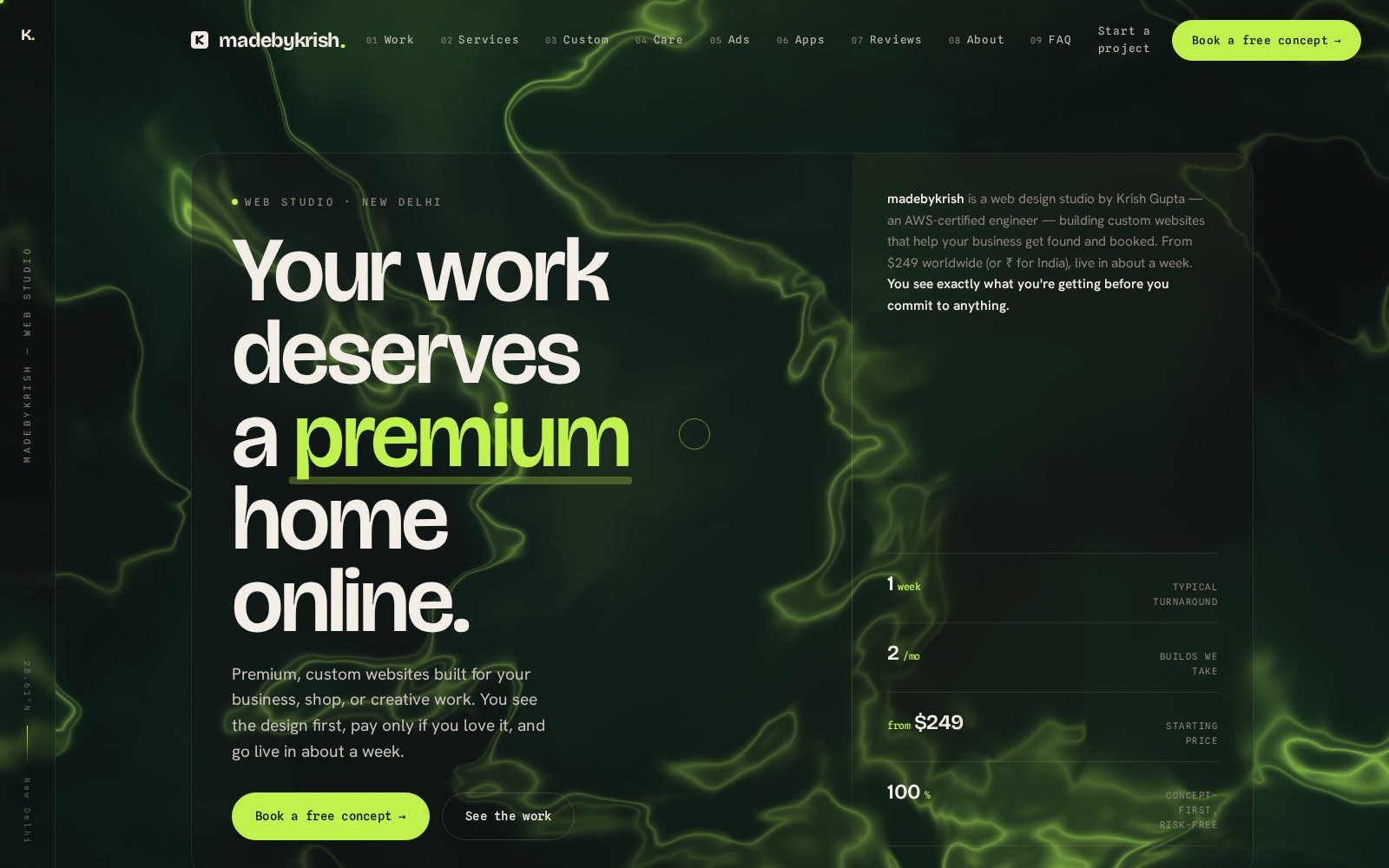 madebykrish studio storefront homepage